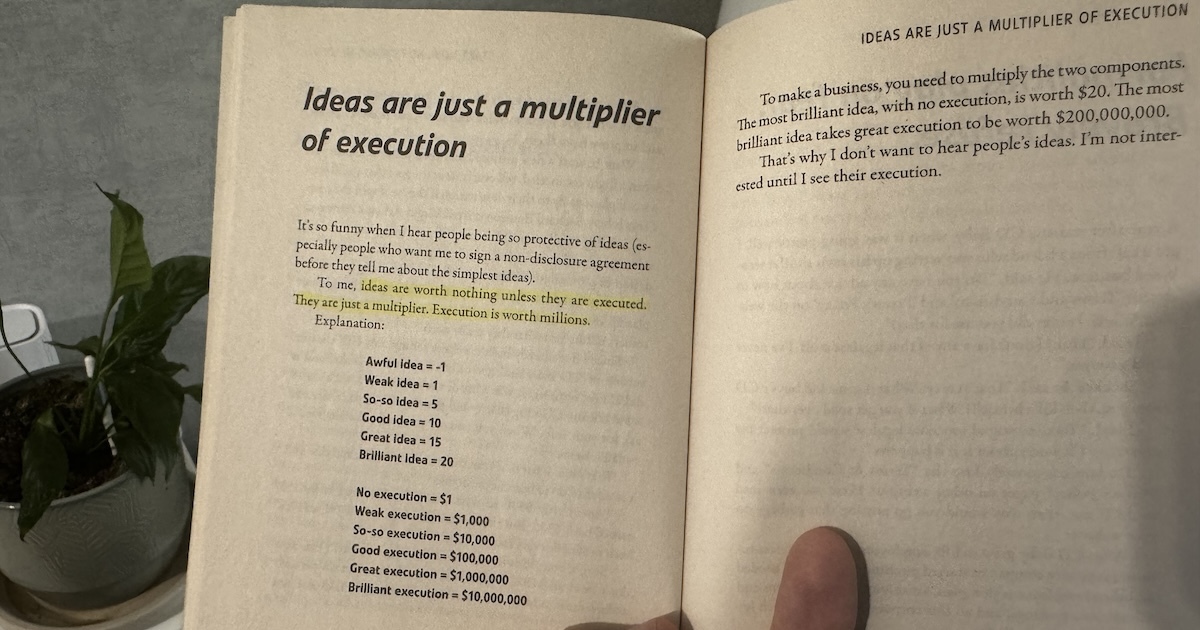 Otwarta książka Anything You Want, rozdział Ideas are just a multiplier of execution